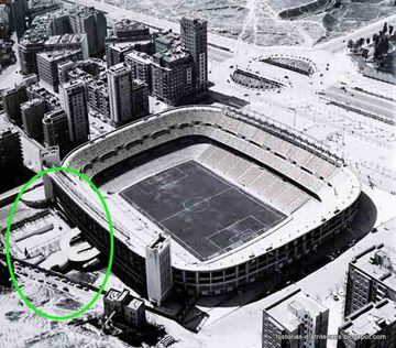 Vista aérea del estadio del Real Madrid donde se puede ver lo que se conoce hoy como 'Esquina del Bernabéu'.