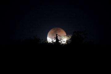 Imagen del eclipse lunar con luna de sangre 2018 desde Brasilia, la capital de Brasil.