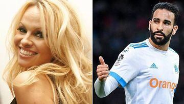 Imágenes de la actriz estadounidense Pamela Anderson y del futbolista francés de origen marroquí Adil Rami