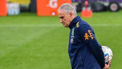 Brazil's national football team head coach Tite supervises a training session on November 17, 2022 at the Continassa training ground in Turin, as part of Brazil's preparation ahead of the Qatar 2022 World Cup. (Photo by Isabella BONOTTO / AFP) (Photo by ISABELLA BONOTTO/AFP via Getty Images)