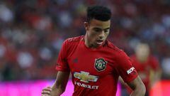 SINGAPORE, SINGAPORE - JULY 20: Mason Greenwood of Manchester United in action during the 2019 International Champions Cup match between Manchester United and FC Internazionale at the Singapore National Stadium on July 20, 2019 in Singapore. (Photo by Lio