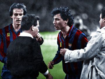 Fue el 5 de diciembre de 1990, en el partido de ida de la Supercopa de España. En el minuto 40, el búlgaro simuló una falta ante Chendo que Urizar Azpitarte no pitó. El entrenador del Barça, Johan Cruyff, saltó de inmediato del banquillo protestando. Uriz