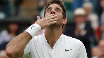 Argentina&#039;s Juan Martin del Potro celebrates beating Switzerland&#039;s Stan Wawrinka during their men&#039;s singles second round match on the fifth day of the 2016 Wimbledon Championships at The All England Lawn Tennis Club in Wimbledon, southwest 