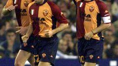Francesco Totti celebrates his first goal at the Bernabéu in 2001