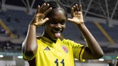 Colombia's Linda Caicedo celebrates after scoring a goal against New Zealand during their Women's U-20 World Cup football match at the National Stadium in San Jose, on August 16, 2022. (Photo by Ezequiel BECERRA / AFP)