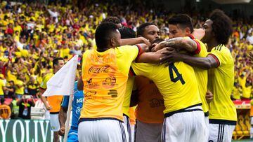 Jugadores de la Selecci&oacute;n Colombia celebrando un gol ante Brasil por Eliminatorias rumbo a Rusia 2018
