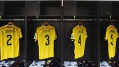 Camisetas de la Selecci&oacute;n Colombia previo a un partido en el Mundial de Brasil 2014