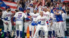 Miami (United States), 11/03/2023.- Players of Puerto Rico celebrate during the game during the 2023 World Baseball Classic match between Nicaragua and Puerto Rico at loanDepot park baseball stadium in Miami, Florida, USA, 11 March 2023. (Estados Unidos) EFE/EPA/CRISTOBAL HERRERA-ULASHKEVICH
