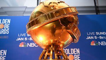 (FILES) In this file photo taken on December 09, 2019 Giant Golden Globe trophy are set on stage ahead of the 77th Annual Golden Globe Awards nominations announcement at the Beverly Hilton hotel in Beverly Hills. - Hollywood&#039;s awards season kicks into high gear on February 28, 2021, with the Golden Globes, but the usual boozy party will be replaced with a pandemic-proof ceremony, hosted by comedians Tina Fey and Amy Poehler from New York and Beverly Hills. The ceremony will certainly be unusual, given that the stars cannot gather en masse for what is usually the party of the year, but that does not mean the potential for zany fun is completely lost. After all, if the A-listers cannot convene at the Beverly Hilton, they can always drink champagne at home before they appear at camera to accept their awards. (Photo by Robyn BECK / AFP)