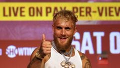 HOLLYWOOD, CALIFORNIA - SEPTEMBER 12: Jake Paul reacts during a Jake Paul v Anderson Silva press conference at NeueHouse Hollywood on September 12, 2022 in Hollywood, California.   Harry How/Getty Images/AFP