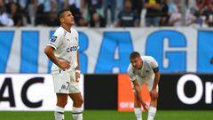 Marseille's Chilean forward Alexis Sanchez reacts during the French L1 football match between Olympique Marseille (OM) and Stade Rennais FC (Rennes) at Stade Velodrome in Marseille, southern France on September 18, 2022. (Photo by Nicolas TUCAT / AFP) (Photo by NICOLAS TUCAT/AFP via Getty Images)