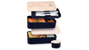 Bento Lunch Box, 2 Recipiente 4 Cubiertos, Tupper Compartimentos