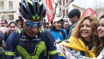 El ciclista colombiano del Movistar, Nairo Quintana tras el Trofeo Serra de la Tramuntana, disputado entre las localidades de Soller y Deia en la Challenge ciclista de Mallorca.