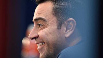 Barcelona's Spanish coach Xavi addresses a press conference at the Joan Gamper training ground in Sant Joan Despi, near Barcelona on October 25, 2022, on the eve of their UEFA Champions League 1st round, group C football match between FC Barcelona and Bayern Munich. (Photo by Josep LAGO / AFP) (Photo by JOSEP LAGO/AFP via Getty Images)