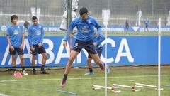 Alberto Quiles en un entrenamiento con el Deportivo.