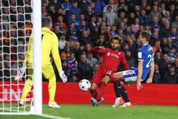 Mohamed Salah scores the team's fourth at Ibrox.