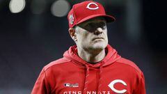Cincinnati Reds manager David Bell walks back to the dugout in the seventh inning of a baseball game against the Miami Marlins, Wednesday, April 10, 2019, in Cincinnati. (AP Photo/John Minchillo)