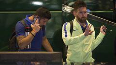 Luis Su&aacute;rez y Messi, ayer llegando a Madrid.