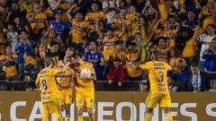 Los jugadores de Tigres festejan el gol en la Liga de Campeones de la Concacaf.
