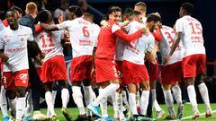 El Reims celebra la victoria ante el PSG.