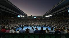 Fans watch the men's singles semi-final match between Spain's Rafael Nadal and Bulgaria's Grigor Dimitrov on day 12 of the Australian Open tennis tournament in Melbourne on January 27,