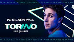 Cartel con el que la ATP anunci&oacute; la clasificaci&oacute;n de Casper Ruud para las Nitto ATP Finals de Tur&iacute;n.