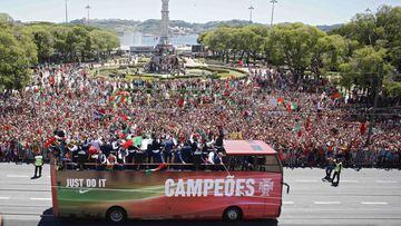 Portugal&#039;s winning EURO 2016 team ride in an open bus onn their return to Lisbon, Portugal, July 11, 2016.  