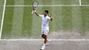 Djokovic celebra su triunfo en Wimbledon.