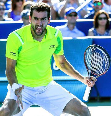 Cilic reacts after taking the Western & Southern Open title near Cincinnati,