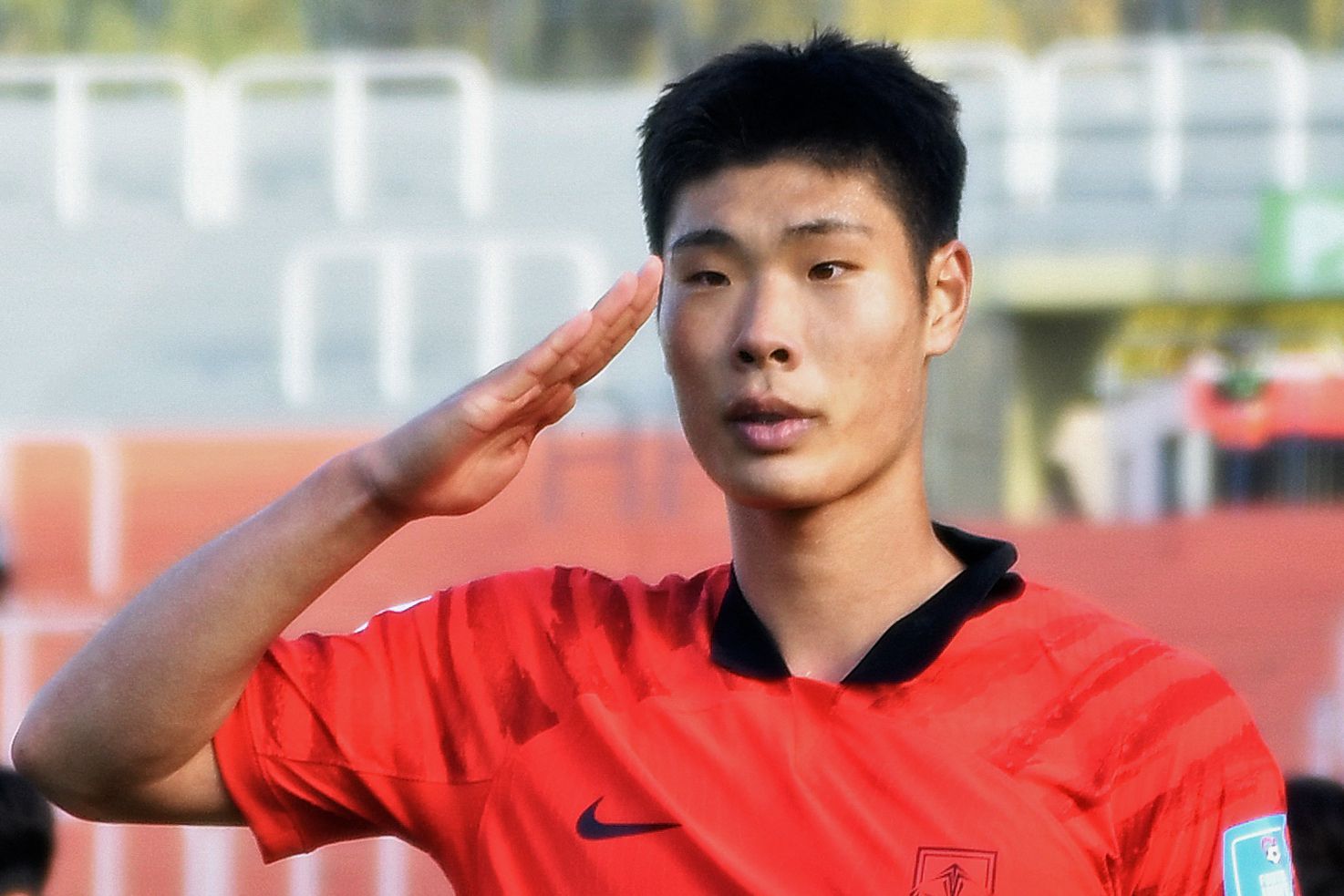 South Korea's forward Lee Young-Jun celebrates after scoring against France.