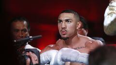 LAS VEGAS, NEVADA - AUGUST 13: Teofimo Lopez Jr. poses as he is introduced before a junior welterweight fight against Pedro Campa at Resorts World Las Vegas on August 13, 2022 in Las Vegas, Nevada. Lopez won the fight with a seventh-round TKO.   Steve Marcus/Getty Images/AFP
== FOR NEWSPAPERS, INTERNET, TELCOS & TELEVISION USE ONLY ==