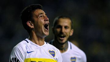 Gonzalo Maroni celebra su primer gol con Boca Juniors ante Arsenal.