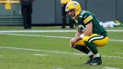 GREEN BAY, WI - SEPTEMBER 10: Aaron Rodgers #12 of the Green Bay Packers reacts on the field during the second half against the Seattle Seahawks at Lambeau Field on September 10, 2017 in Green Bay, Wisconsin.   Joe Robbins/Getty Images/AFP == FOR NEWSPAPERS, INTERNET, TELCOS &amp; TELEVISION USE ONLY ==