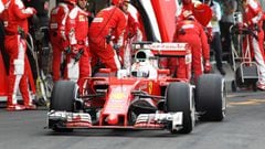 MEX482. CIUDAD DE MÉXICO (MÉXICO), 30/10/2016.- El alemán Sebastian Vettel, de Ferrari, entra a pits hoy, domingo 30 de octubre de 2016, por el Gran Premio de México de la Fórmula Uno, en el Autódromo Hermanos Rodríguez, en Ciudad de México (México). EFE/ULISES RUIZ BASURTO