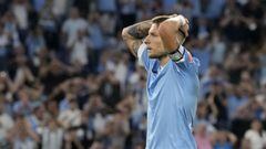 Ciro Immobile, jugador de la Lazio, se lamenta durante un partido.