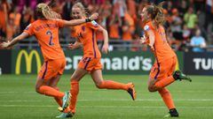 Lieke Martens of the Netherlands celebrates after netting the opener. 