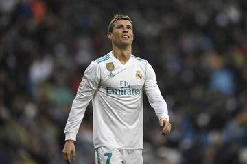 Real Madrid's Portuguese forward Cristiano Ronaldo reacts after missing a goal opportunity.