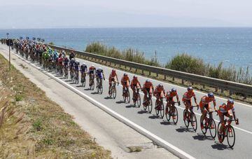 The pack rides during the 4th stage of 99th Giro d'Italia, Tour of Italy, from Catanzaro to Praia a Mare of 200 km on May 10, 2016 in Praia a Mare, Italy.
