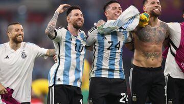 DOHA, QATAR - DECEMBER 03: Lionel Messi of Argentina celebrates victory with his team mates during the FIFA World Cup Qatar 2022 Round of 16 match between Argentina and Australia at Ahmad Bin Ali Stadium on December 3, 2022 in Doha, Qatar. (Photo by Charlotte Wilson/Offside/Offside via Getty Images)