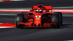 MONTMELO, SPAIN - MARCH 06: Sebastian Vettel of Germany driving the (5) Scuderia Ferrari SF71H on track during day one of F1 Winter Testing at Circuit de Catalunya on March 6, 2018 in Montmelo, Spain.  (Photo by Dan Istitene/Getty Images)