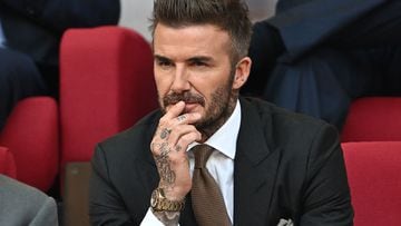Former England player David Beckham attends the Qatar 2022 World Cup Group B football match between England and Iran at the Khalifa International Stadium in Doha on November 21, 2022. (Photo by Paul ELLIS / AFP)