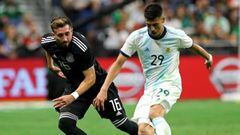 SAN ANTONIO, TX - SEPTEMBER 10: Hector Hererra #16 of Mexico and Ezequiel Palacios #29 of Argentina compete for the ball during the International Friendly soccer match at the Alamodome on September 10, 2019 in San Antonio, Texas.   Edward A. Ornelas/Getty Images/AFP == FOR NEWSPAPERS, INTERNET, TELCOS &amp; TELEVISION USE ONLY ==