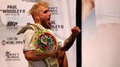 TAMPA, FLORIDA - DECEMBER 17: Jake Paul poses during a weigh in at the Hard Rock Hotel and Casino ahead of this weekends fight on December 17, 2021 in Tampa, Florida.   Mike Ehrmann/Getty Images/AFP == FOR NEWSPAPERS, INTERNET, TELCOS &amp; TELEVISION US