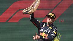 Max Verstappen celebra la victoria en el GP de Bélgica.