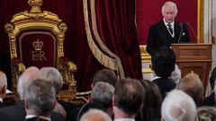 Britain's King Charles III speaks during a meeting of the Accession Council in the Throne Room inside St James's Palace in London on September 10, 2022, to proclaim him as the new King. - Britain's Charles III was officially proclaimed King in a ceremony on Saturday, a day after he vowed in his first speech to mourning subjects that he would emulate his "darling mama", Queen Elizabeth II who died on September 8. (Photo by Jonathan Brady / POOL / AFP) (Photo by JONATHAN BRADY/POOL/AFP via Getty Images)