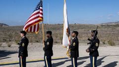 ANAHEIM HILLS, CA - November 30: The U.S. Army Southern California Recruiting Battalion presents the colors during a flag raising ceremony at a proposed cemetery site in Anaheim Hills, CA on Wednesday, November 30, 2022. The site is at Gypsum Canyon Road and the 91 freeway. (Photo by Paul Bersebach/MediaNews Group/Orange County Register via Getty Images)