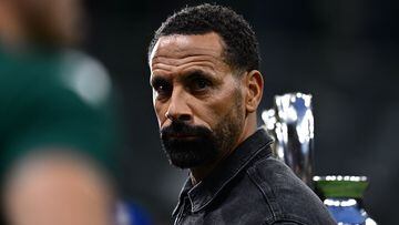 Former English defender Rio Ferdinand attends the UEFA Champions League semi-final first leg football match between AC Milan and Inter Milan, on May 10, 2023 at the San Siro stadium in Milan. (Photo by GABRIEL BOUYS / AFP)