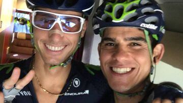 Adriano Malori y Andrey Amador, poco antes de tomar la salida en el Giro della Toscana.