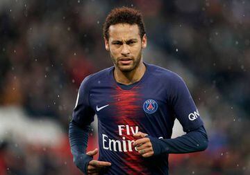 (FILES) In this file photo taken on May 04, 2019 Paris Saint-Germain's Brazilian forward Neymar looks on during the French L1 football match between Paris Saint-Germain (PSG) and OGC Nice