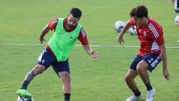Rubén García y Manu Sánchez durante un entrenamiento.